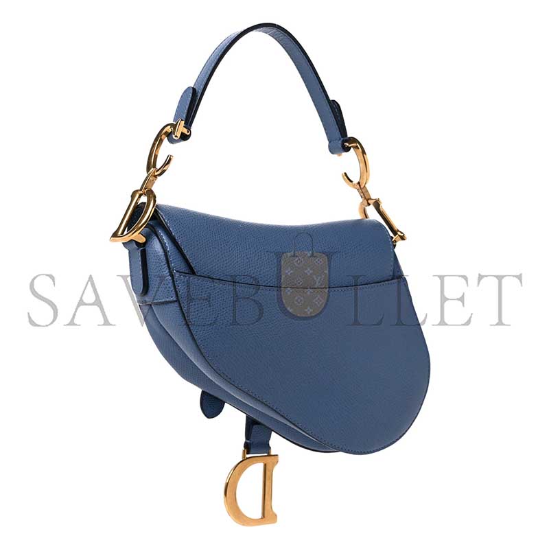 D*or grained calfskin mini saddle bag denim blue (17*15*5cm)